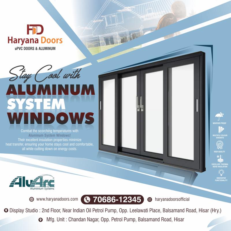 What kind of finishes are available for aluminum system doors and windows?